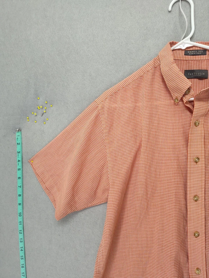 Camisa Van Heusen Para Hombre Mediana Naranja Guinga Manga Corta Abotonada Sin Arrugas Foto 2 de 4