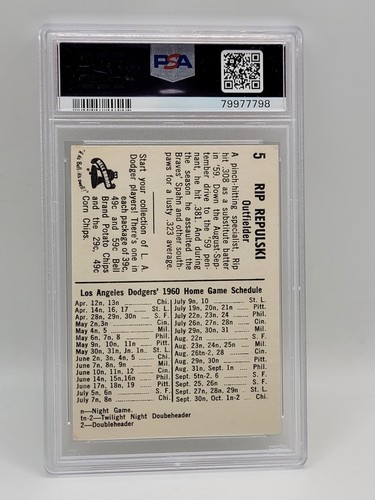 1960 Bell Brand #5 Dodgers Rip Repulski PSA 5 - Picture 2 of 2