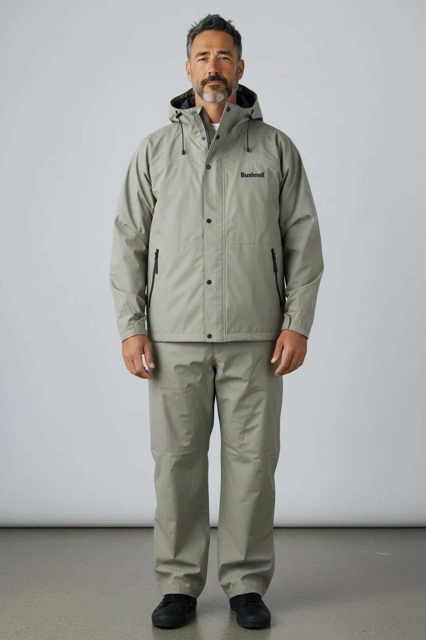 Bushnell Rain Suit Men’s Large Olive Drab Waterproof Hooded Jacket Pants NWOT