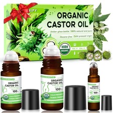 3-in-1 Castor Oil Roll on for Eye,Face,Body Skin,Certified Organic Cold Pressed