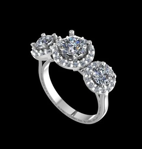 3 Ct Round Cut Moissanite Ring 925 Sterling Silver Size 7 Three Stone Engagement