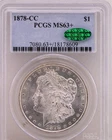 1878 CC Morgan Silver Dollar $1 PCGS MS63+ CAC  (Frosty!)