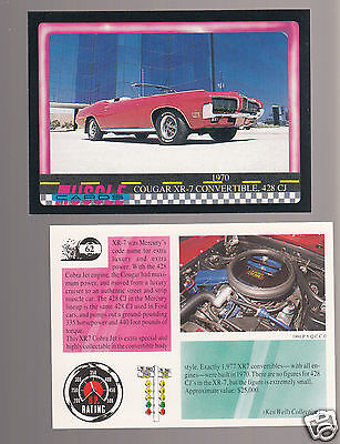 1970 MERCURY COUGAR XR-7 CONVERTIBLE 428 CJ Muscle Car Photo 1991 TRADING  CARD | eBay