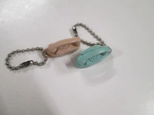 2 Vintage Bell "The Princess Phone" Rotary Dial Telephone Keychain Aqua & Creme