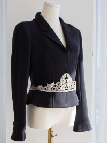 Chanel Vintage Fall 2002 Navy Blue Embellished Silver Crystal 02A Top Jacket - Picture 5 of 15