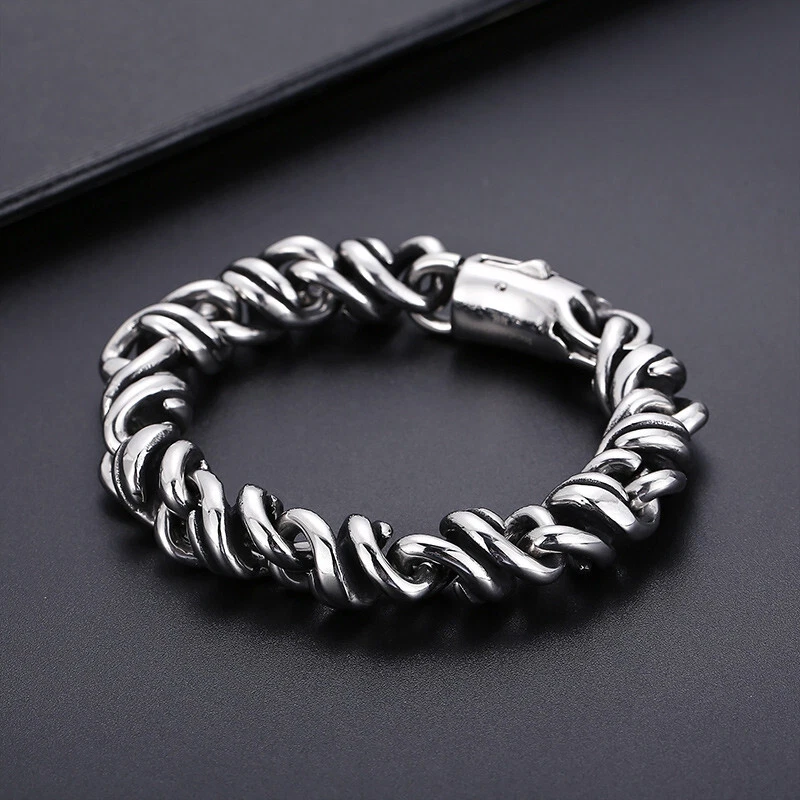 Brazalete brazalete de cadena de eslabones de fundición de acero inoxidable de 13 mm y 9"" para hombre 115 g pesado Foto 3 de 4