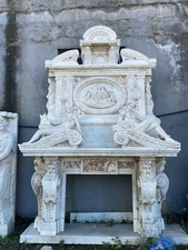 MONUMENTAL MARBLE AND BRONZE FIREPLACE MANTEL - JBFP31