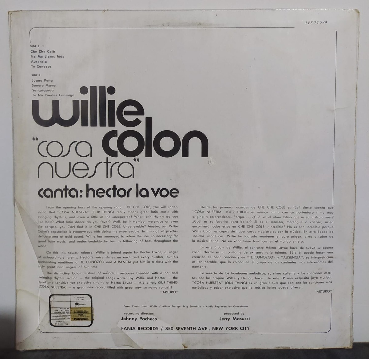 Willie Colon Hector Lavoe ‎/Cosa Nuestra COLON,WILLIE - Cosa Nuestra [Vinyl] - Amazon.com Music