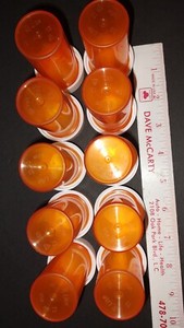 Lot 10 Used (Clean) Empty Plastic Med. RX Pill Bottles 3"H X 1 1/4" W.Safety Cap
