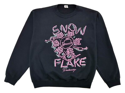 Vintage Snowflake Ski Crewneck Sweater Black Size L Womens