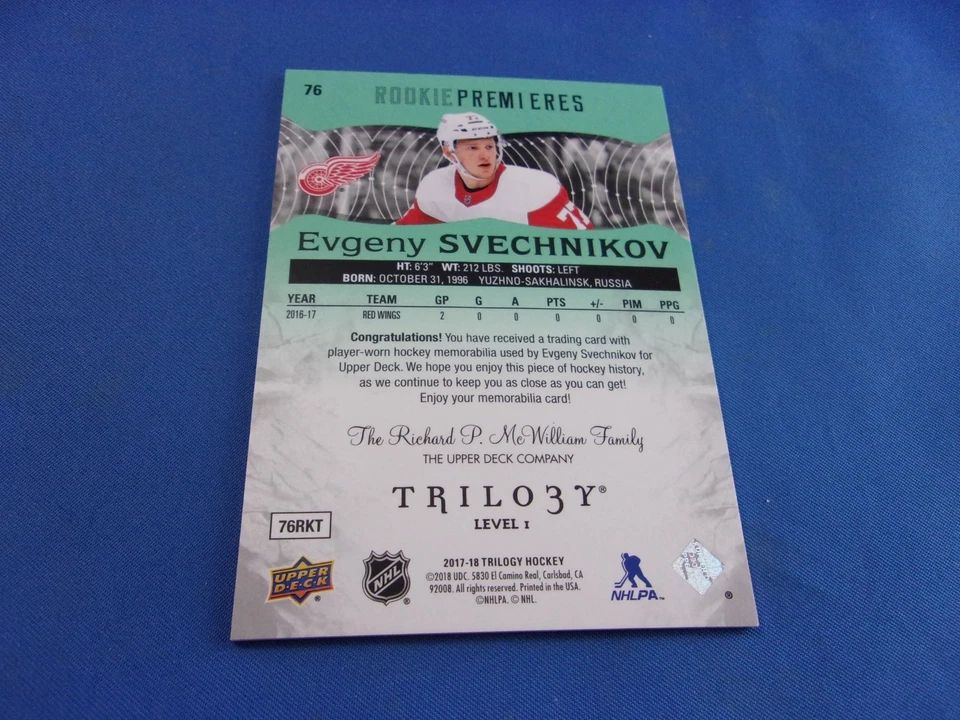 Trilogy Hockey 17-18 RC Rookie Premieres jersey Evgeny Svechnikov 158/399 76 - Image 2 of 2
