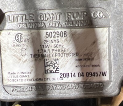 Little Giant MOD 2E-NYS Cat 502908 4RK84 Pump Nos Surplus | eBay