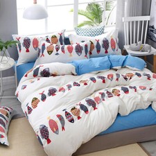 Fish Print Blue Bedding Set Duvet Quilt Cover Sheet Pillow Case Four-Piece HOT