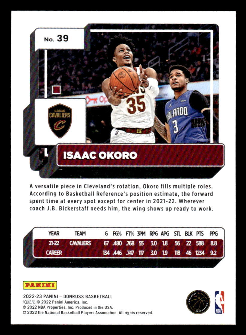 NBAカード ISAAC OKORO 2022-23 Panini Donruss Basketball Isaac Okoro # 39 Base