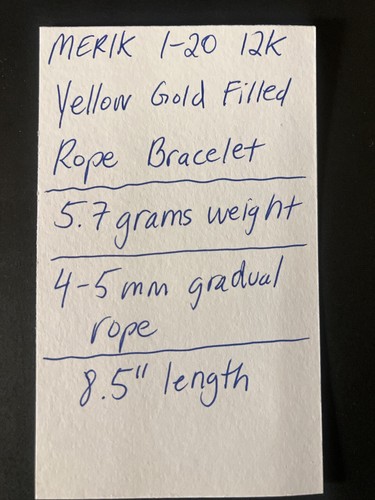 MERIK 1-20 12k Yellow Gold FIlled 4-5mm Gradual Rope Bracelet 8.5" Length - Picture 4 of 15