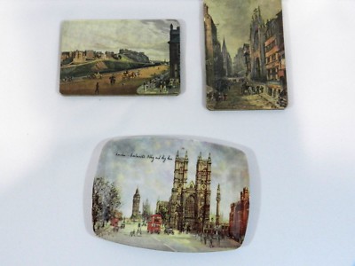 John Knox's House and Old Town & Big Bin Pictures and Tray 5 1/2 x 3 1/2 Vintage