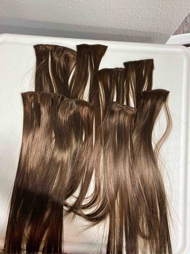 Med Brown 22" Straight Clip-In Full Head Synthetic Hair Extensions 17 clips 7 pc - Picture 1 of 3