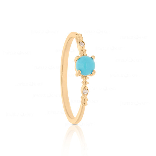 14K Gold Natural Diamond And Turquoise Gemstone Birthday Gift Ring-Jewelzofny - Picture 5 of 8