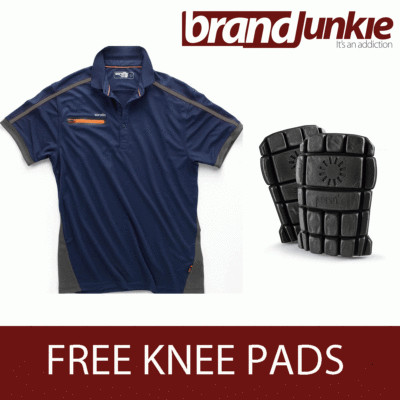 SCRUFFS NAVY ACTIVE PRO ZIP POLO strapazierfähiges Arbeitshemd + GRATIS KNIEPOLSTER