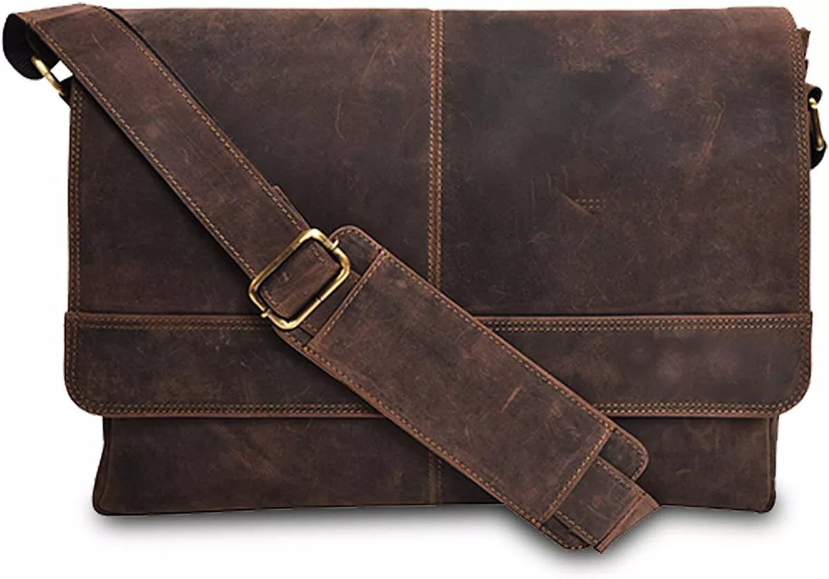 Real satchel Leather messenger bag genuine brown briefcase teacher