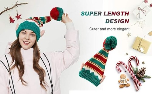 Weihnachtselfe Strickmütze für Damen Herren Erwachsene Strick Nikolausmützen Weihnachtsfeier - Bild 9 von 13