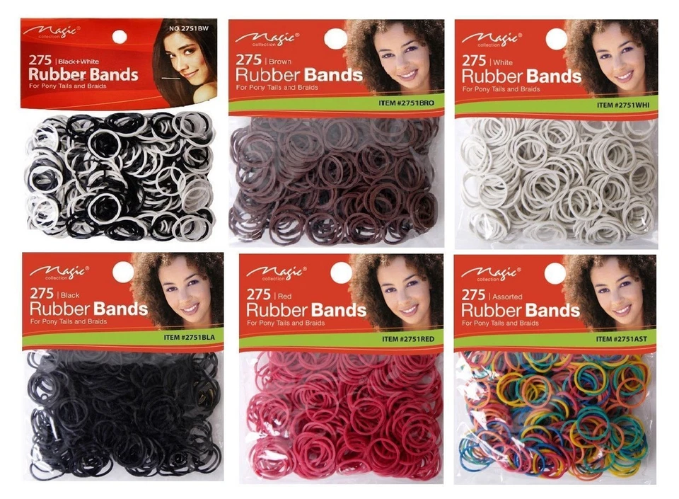 RUBBER BANDS 275-pcs BLACK/BROWN/AST/WHITE/RED- Magic Collection - GOOD QUALITY