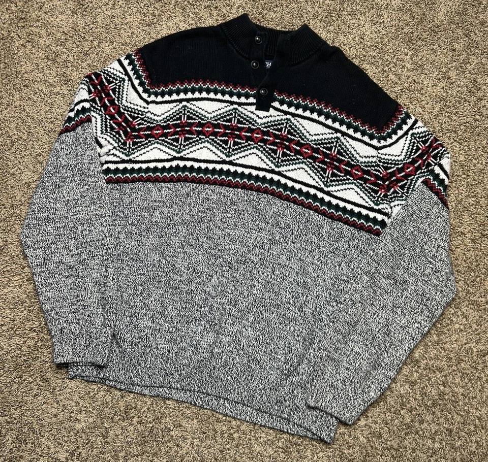 Suéter DE COLECCIÓN Chaps Ralph Lauren Multicolor Azteca Henley Botón Tejido Para Hombres XXL Foto 3 de 4