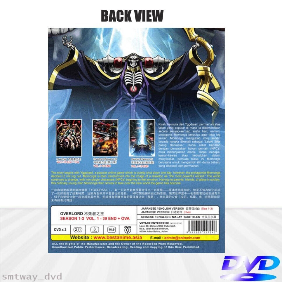 Overlord Anime DVD Season 1, 2, 3 (Vol : 1 to 39 end + OVA) ENGLISH  DUBBED!!