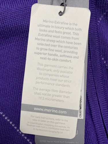 NWT Ashworth Men Diamond Wool Half Zip Pullover Golf Sweater Purple XL WILSHIRE - Picture 8 of 9