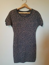 Loft Sweater Dress S Small Animal Print Gray Brown Short Sleeve Pullover Career