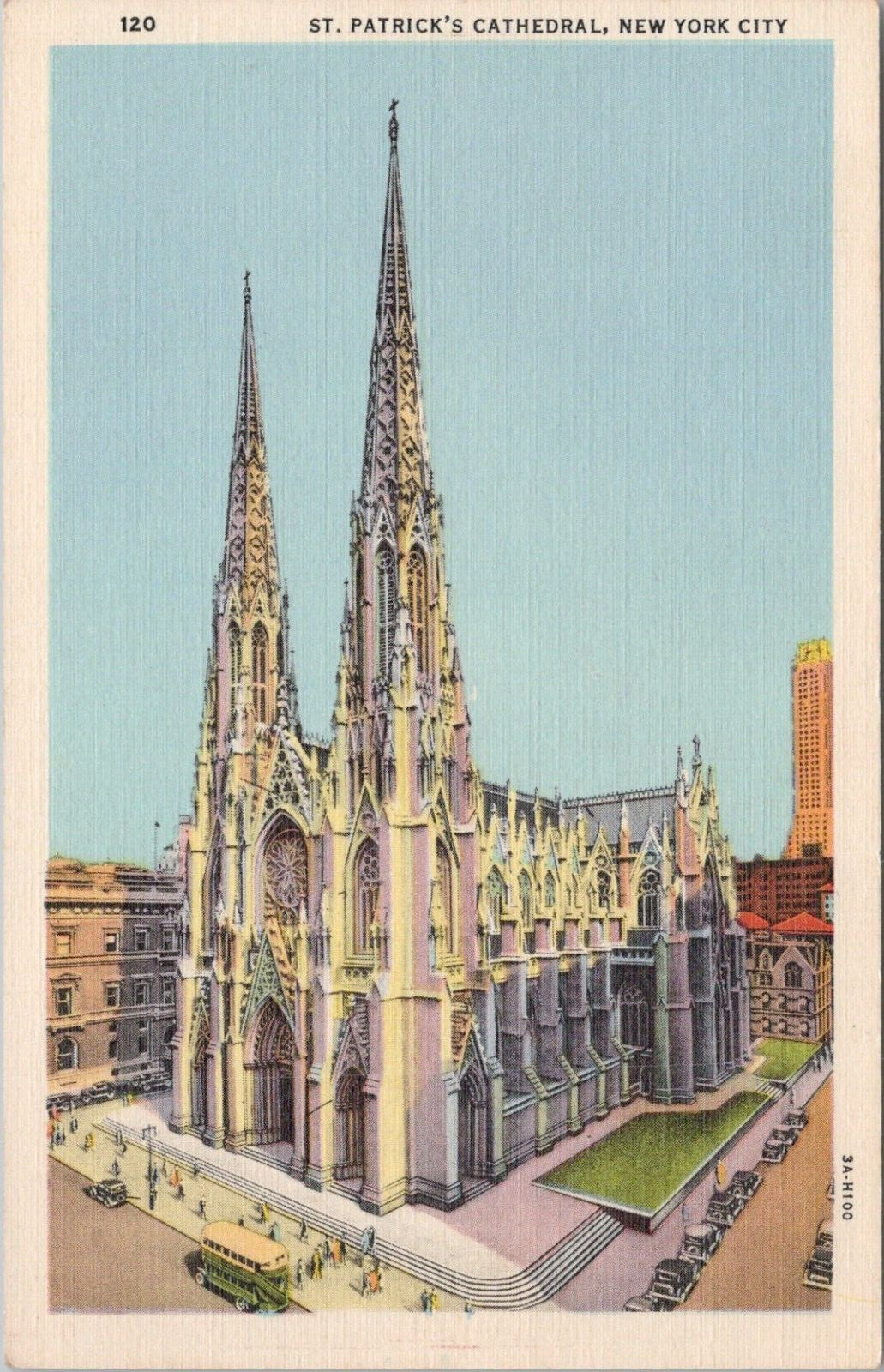 Linen PC * New York City - St. Patrick's Cathedral View on Fifth Avenue 1940s