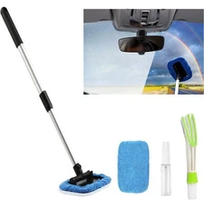 Car Windshield Cleaning Tool Inside Window Cleaner Defogger Brush Kit Microfi...
