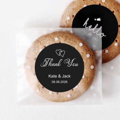 Personalized Black Thank You Favor Sticker Wedding Gift Box Bag Label White Text