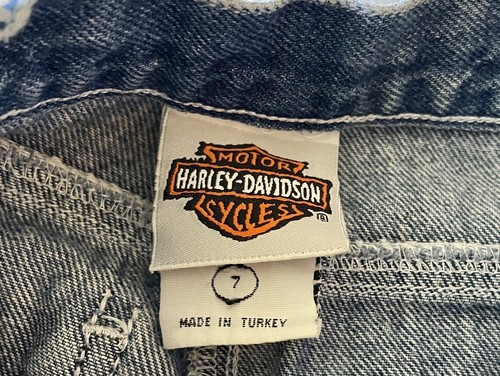 HARLEY-DAVIDSON Boys Sz 7 DENIM SHORTS Front Zip Pockets Harley Logo 100% Cotton - Picture 5 of 8