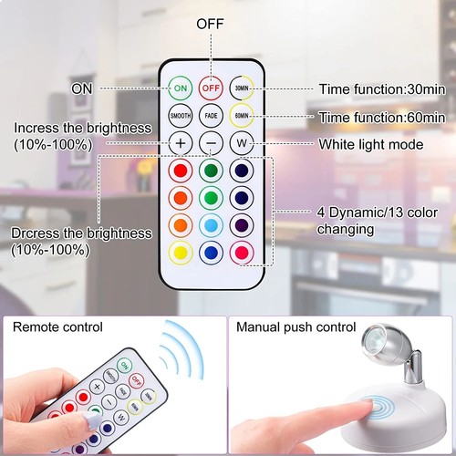 Paquete de 2 focos LED inalámbricos remotos luces de acento giratorias alimentadas por batería - Imagen 7 de 12
