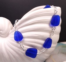 COBALT BLUE Sea glass jewelry hand wired 8  bracelet with lobster claw closure