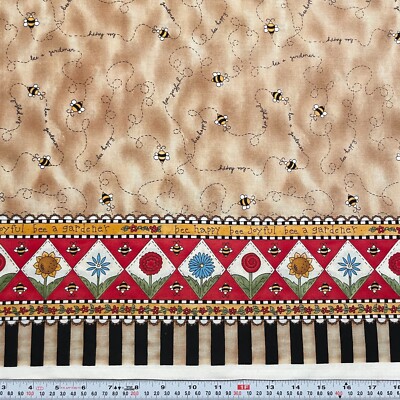 Bee Happy by Kari Pearson for SSI Double Border Cotton Fabric by the HALF YARD