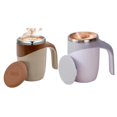 USB Rechargeable Self Stirring Mug Set   2 Automatic Magnetic Coffee Mixing Cups
