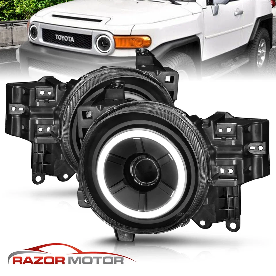 [LED Halo]For 2007-2014 Toyota FJ Cruiser Black LED Headlights Pair - Image 2 of 4