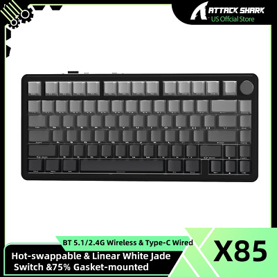ATTACK SHARK X85 Wireless Mechanical Keyboard, TKL 82 Keys BT 5.0/2.4GHz/USB-C