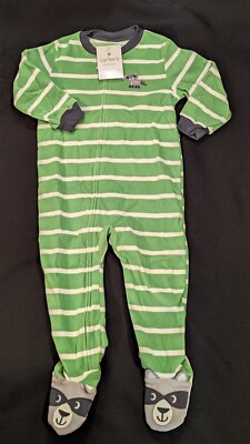 Carter's Green Raccoon Footed Blanket Sleeper Pajamas Size 2T Months NEW
