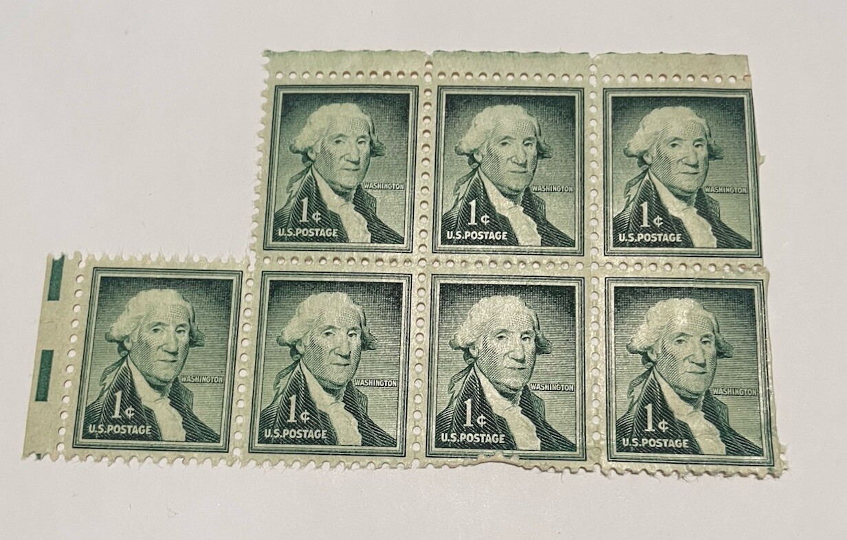 RARE /UNUSED Vintage George Washington 1 Cent Stamp US Postage. Block