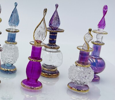 Set Of Egyptian Blown Glass Miniature Perfume Bottles Glass