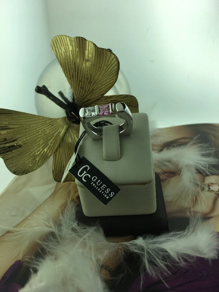 *Gc GUESS* 925 Sterling Silver Unique Reversible Pink & White Stone Ring (SZ 8) - Image 3 of 4