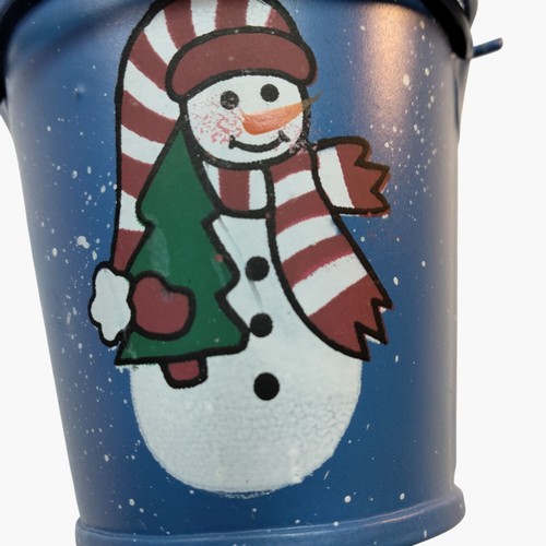 Vela cubo galvanizado azul muñeco de nieve Mini Terrys Village 3 pulgadas - Imagen 3 de 9