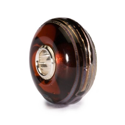 Trollbeads Elfbeads 925 Sterling Silver Core Glass Bead GOLDEN THREAD BROWN