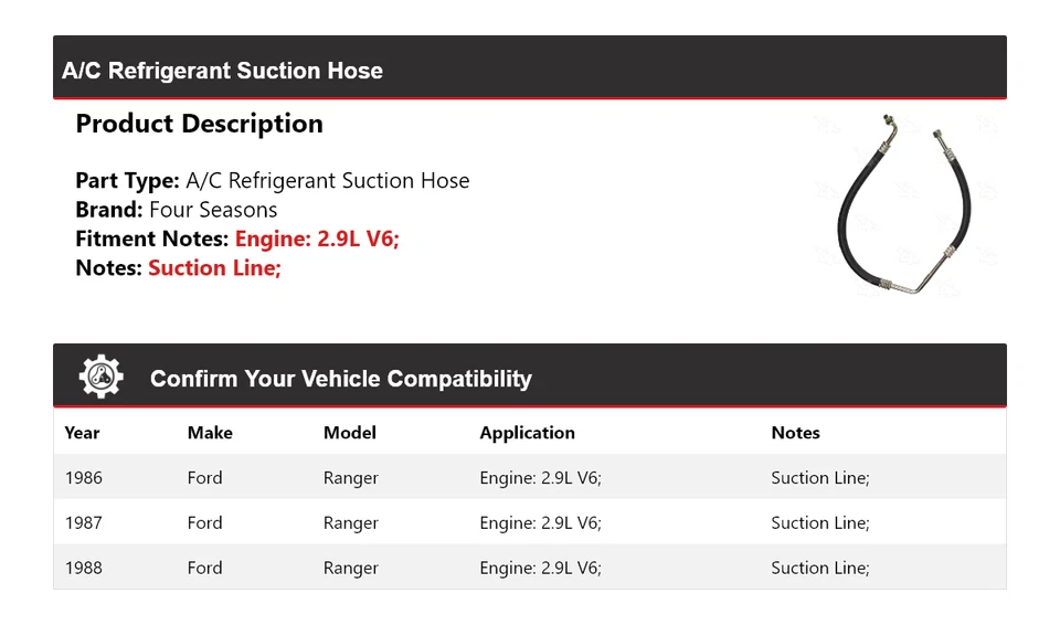 Шланг всасывания хладагента для 1986-1988 Ford Ranger 2,9 л V6 4 сезона 1987 - Изображение 2 из 4
