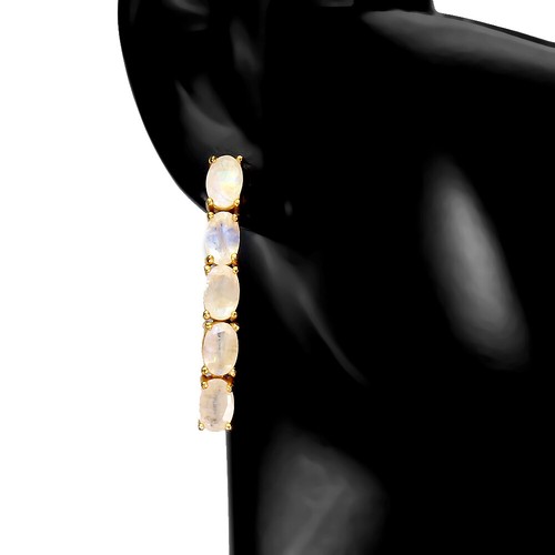 Estate 925 Argento Ovale Pietra di Luna 6x4mm 14K Placcato Oro Orecchini - Foto 2 di 10