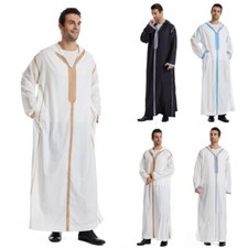 Men Thobe Thawb Muslim Hooded Abaya Man Arab Robe Long Sleeved Islamic Burqa