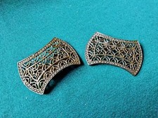 Vintage Musi Shoe Clips Antique Gold Tone Filigree Deco Signed 2 in x 1.5 in